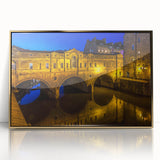 Art deco poster of Bath, England, in muted gold and brown tones, acrylic framed, ideal for modern art wall decor.
