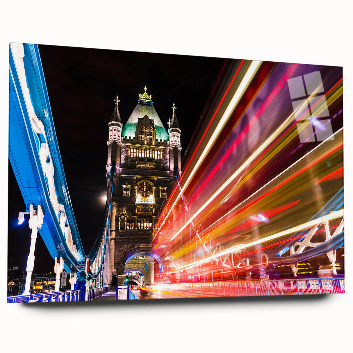 Acrylic print of London skyline in muted gray and blue tones, ideal for bedroom or dining room art.