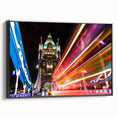 Black and white wall art featuring a vintage poster of the London skyline on a framed canvas, ideal for bedroom decor.