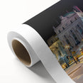 Art deco poster of Piccadilly, London in muted earth tones on rolled canvas, suitable for dining room wall art.