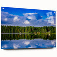 Acrylic print of a serene Finnish landscape in muted green and blue tones, ideal for dining room decor.