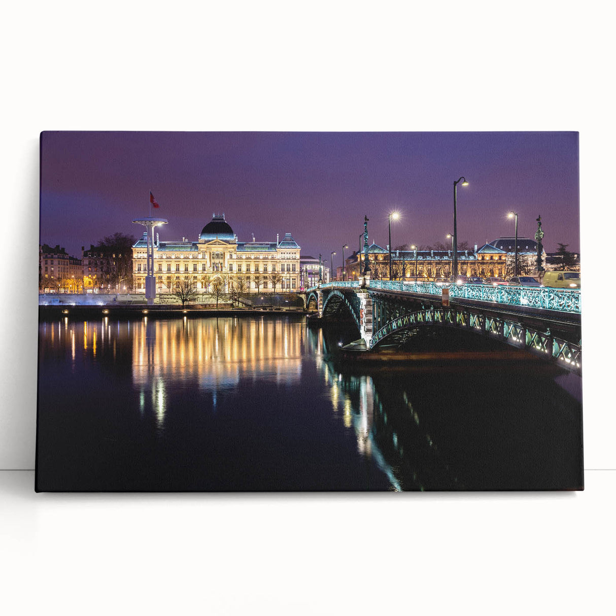 Black and white print of Lyon scenery on large stretched canvas, suitable for kitchen art.