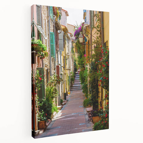 Lavender fields in Provence on a stretched canvas, with soft purple and green tones, ideal for kitchen wall art.