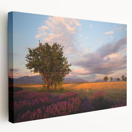 Large art print of a scenic French village on stretched canvas, featuring muted earth tones, ideal for kitchen wall art.