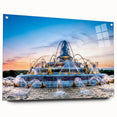 Acrylic print of the Versailles Palace gardens in muted green and blue tones, suitable for dining room decor.