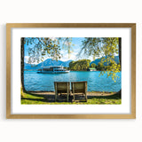 Abstract art print of Bavarian landscape in muted earth tones on a framed canvas, ideal for dining room decor.