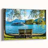 Framed canvas landscape art painting depicting a Bavarian village in muted colors.