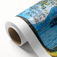 Art deco poster of Bavarian landscape in soft pastel colors on rolled canvas, ideal for nursery wall art.