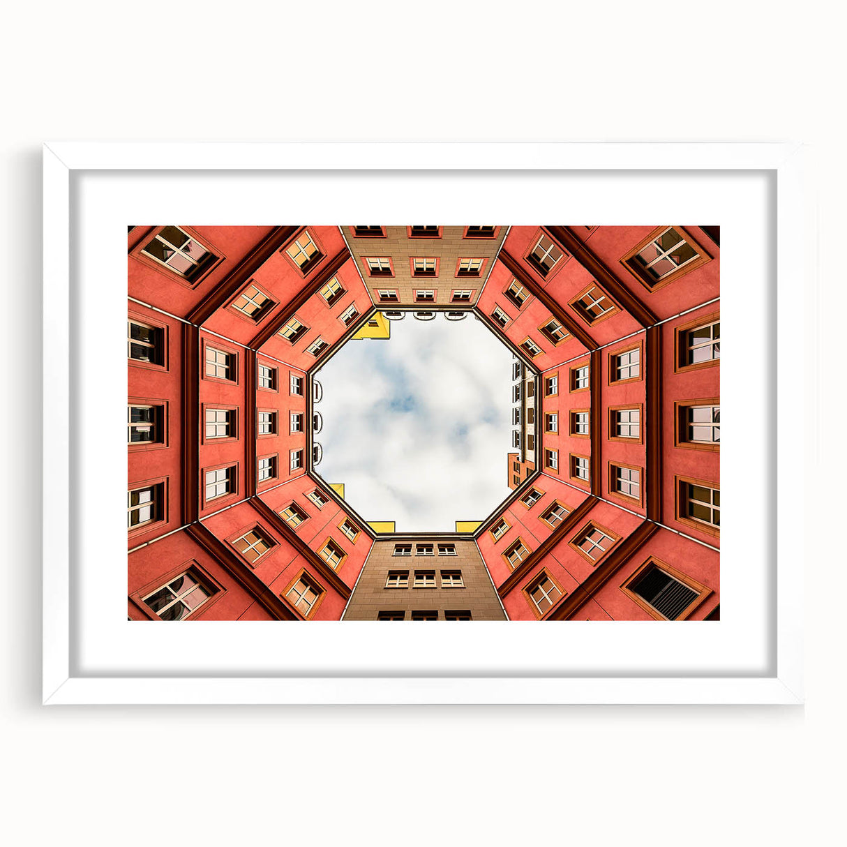 Textured abstract art print of Berlin skyline in muted gray tones on a framed white mat, ideal for bedroom wall decor.
