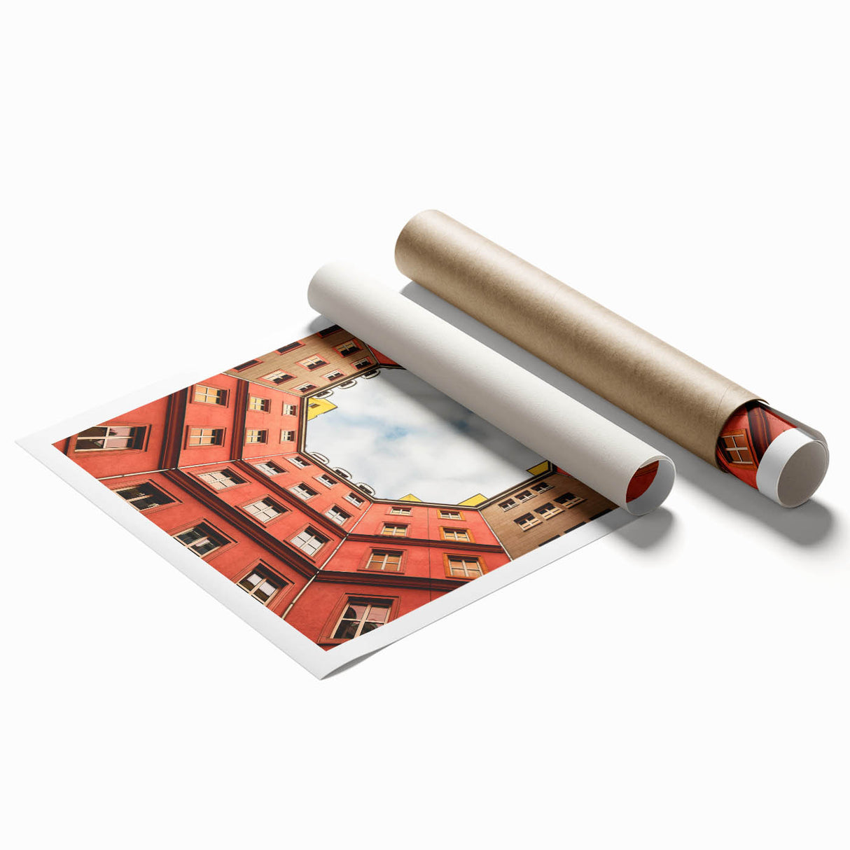 Extra large rolled print of Berlin scenery with muted floral motifs, ideal for classy bathroom wall art.