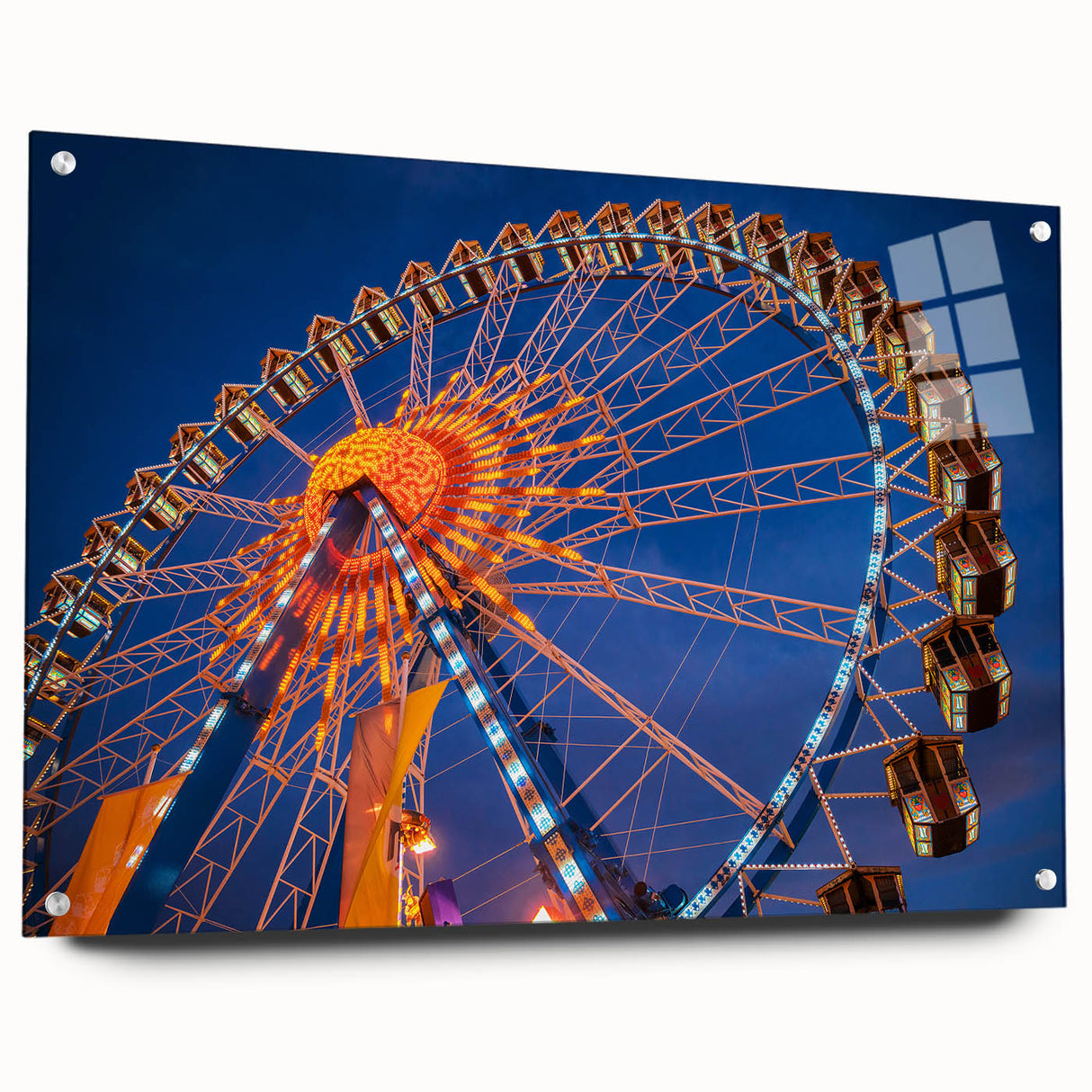 Acrylic print of a Munich cityscape in muted blue and gray tones, suitable for bedroom or dining room decor.