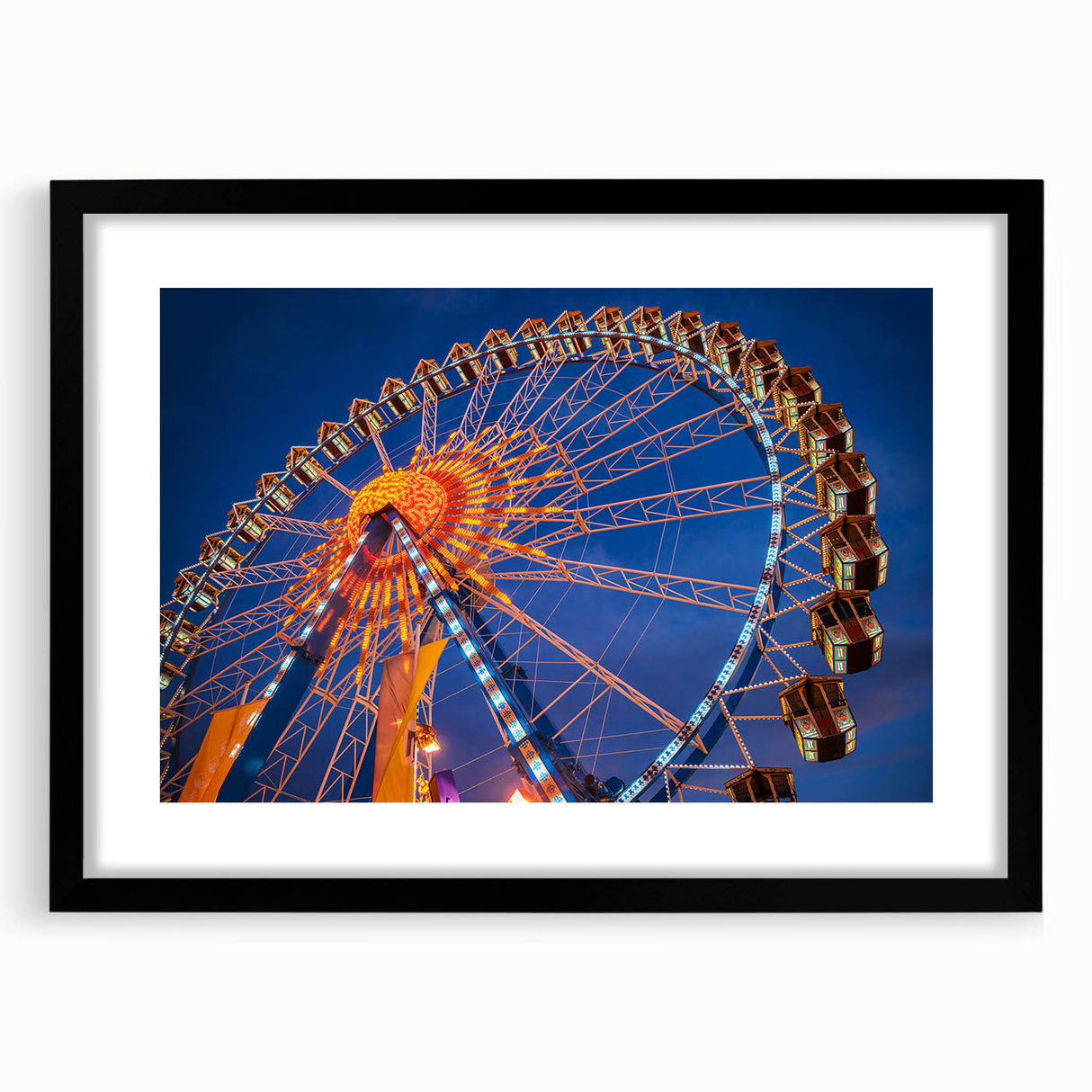 Colorful abstract art print of a textured Munich scenery in vibrant hues on a large framed canvas.