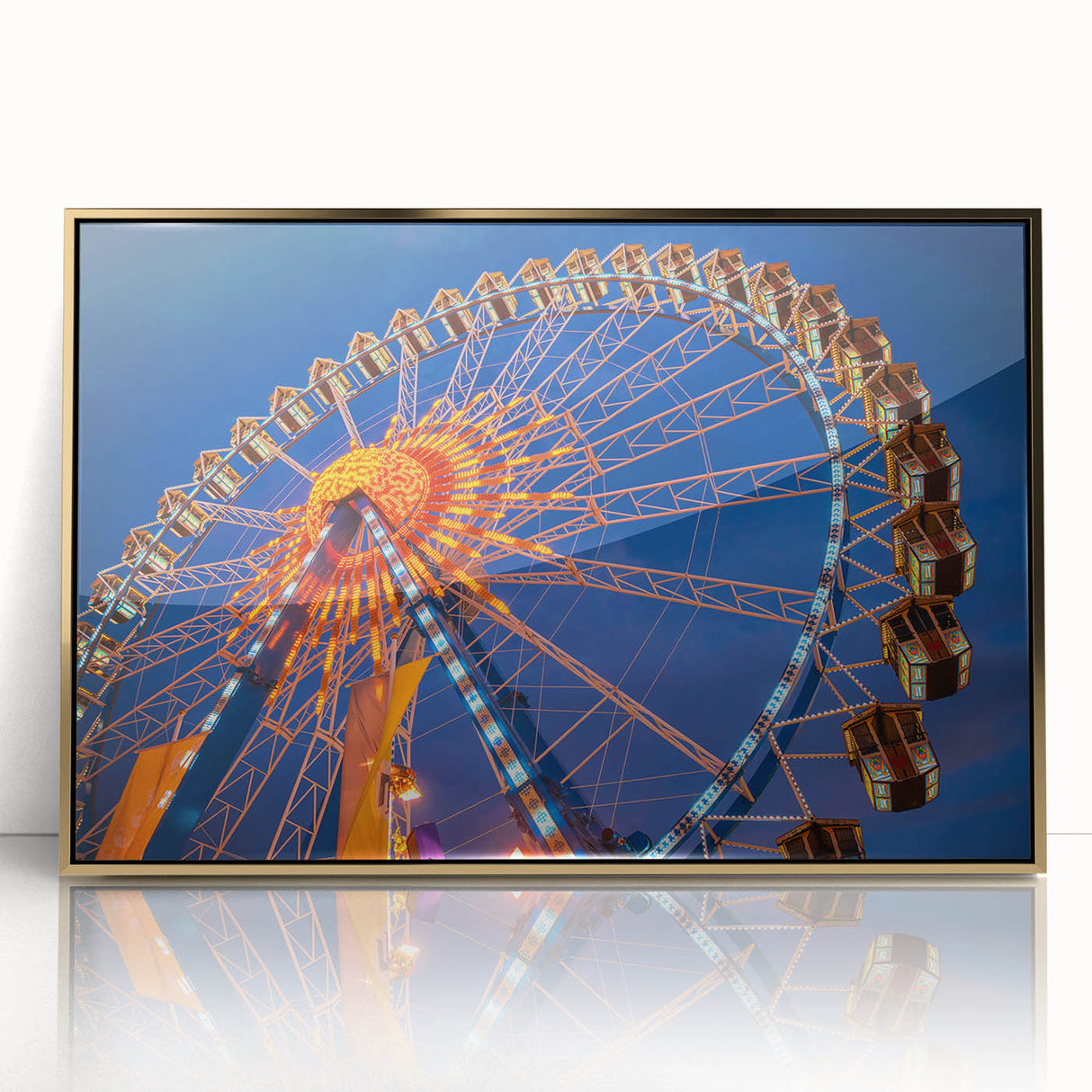 Acrylic print of Munich scenery in art deco style with gold frame, suitable for modern nursery decor.