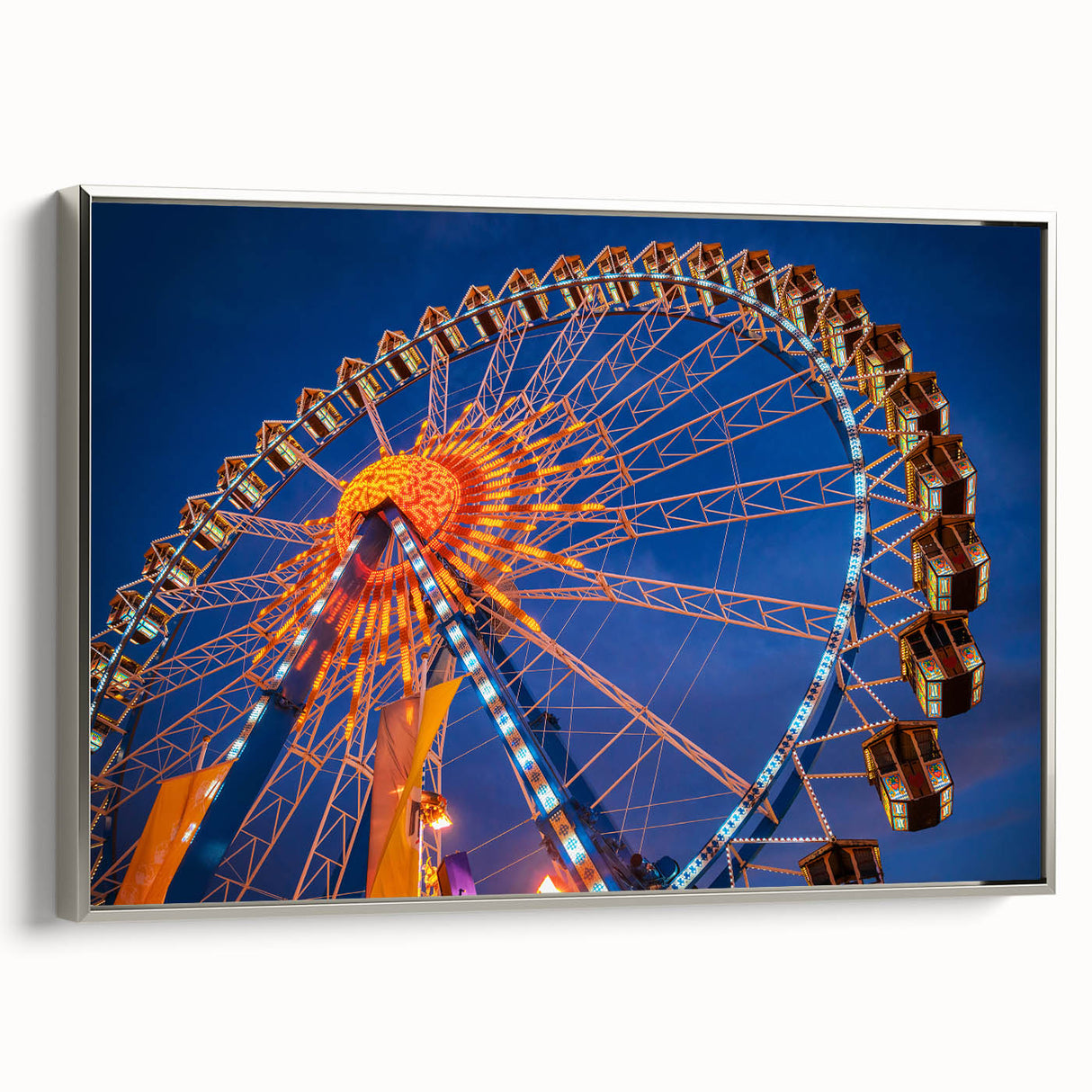 Framed canvas of a vintage Munich landscape painting with colorful art on a black background, ideal for office decor.