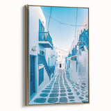 Framed canvas depicting a vintage-style Greek landscape in black and gold tones, ideal for bedroom wall decor.