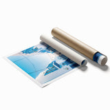 Extra large rolled print featuring a serene Greek landscape with vibrant floral foreground.