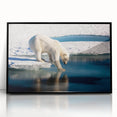 Large abstract wall art featuring Greenland scenery in muted green and blue tones on a black framed acrylic.