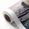 Art Deco poster of a serene Greenland landscape on rolled canvas, with muted green and blue tones.
