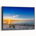 Black and white vintage poster art of a European landscape on framed canvas, ideal for bedroom wall decor.