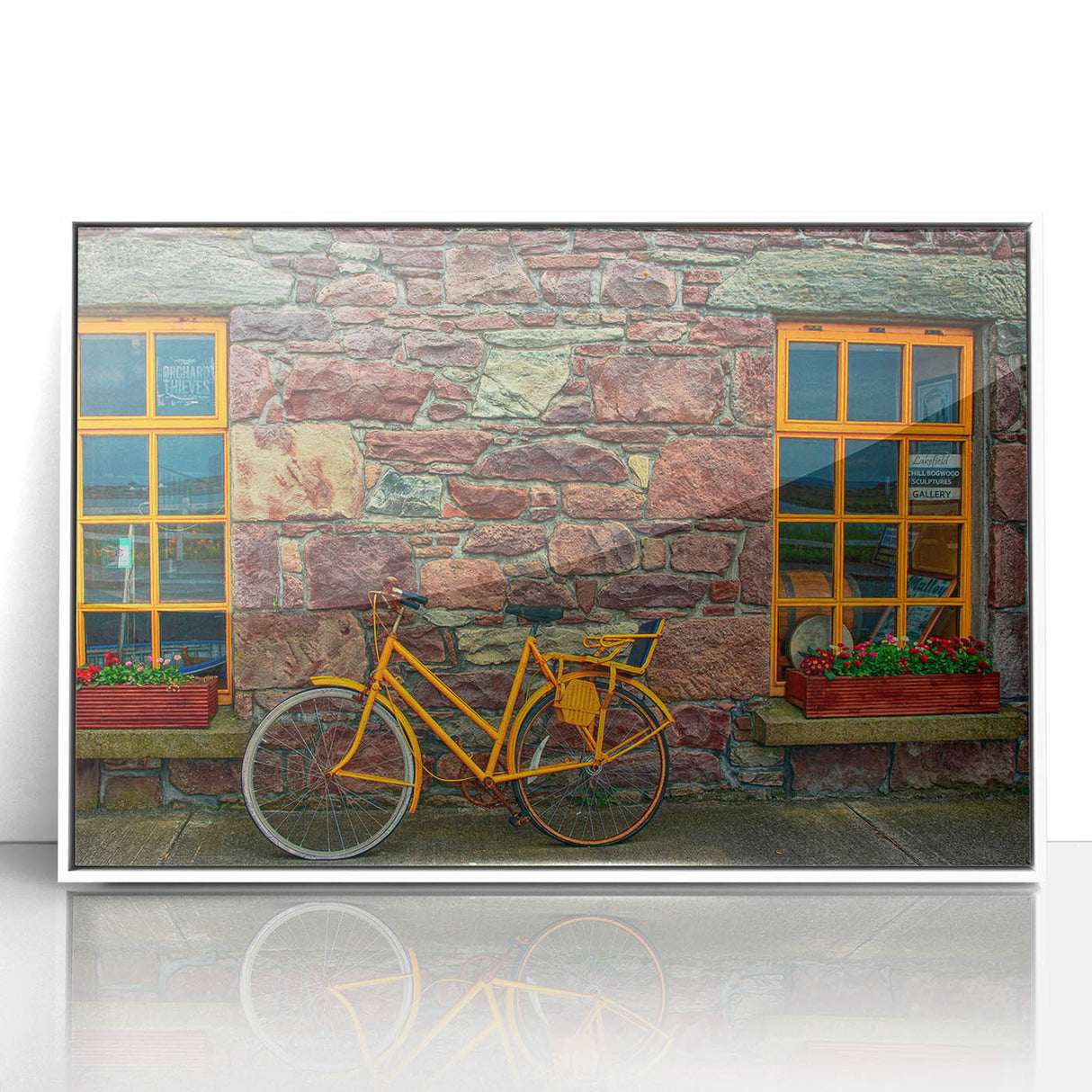 Mid-century modernist art depicting a serene Irish landscape in pastel shades, framed acrylic, ideal for nursery wall art.