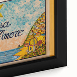 Framed canvas featuring a textured view of the Amalfi Coast in Italy with vivid colors, ideal for living room decor.