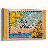 Framed canvas of Amalfi Coast landscape art painting with vibrant colors, ideal for living room decor.