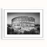 Textured art print of the Colosseum in muted earth tones on a framed white mat, ideal for bedroom art.