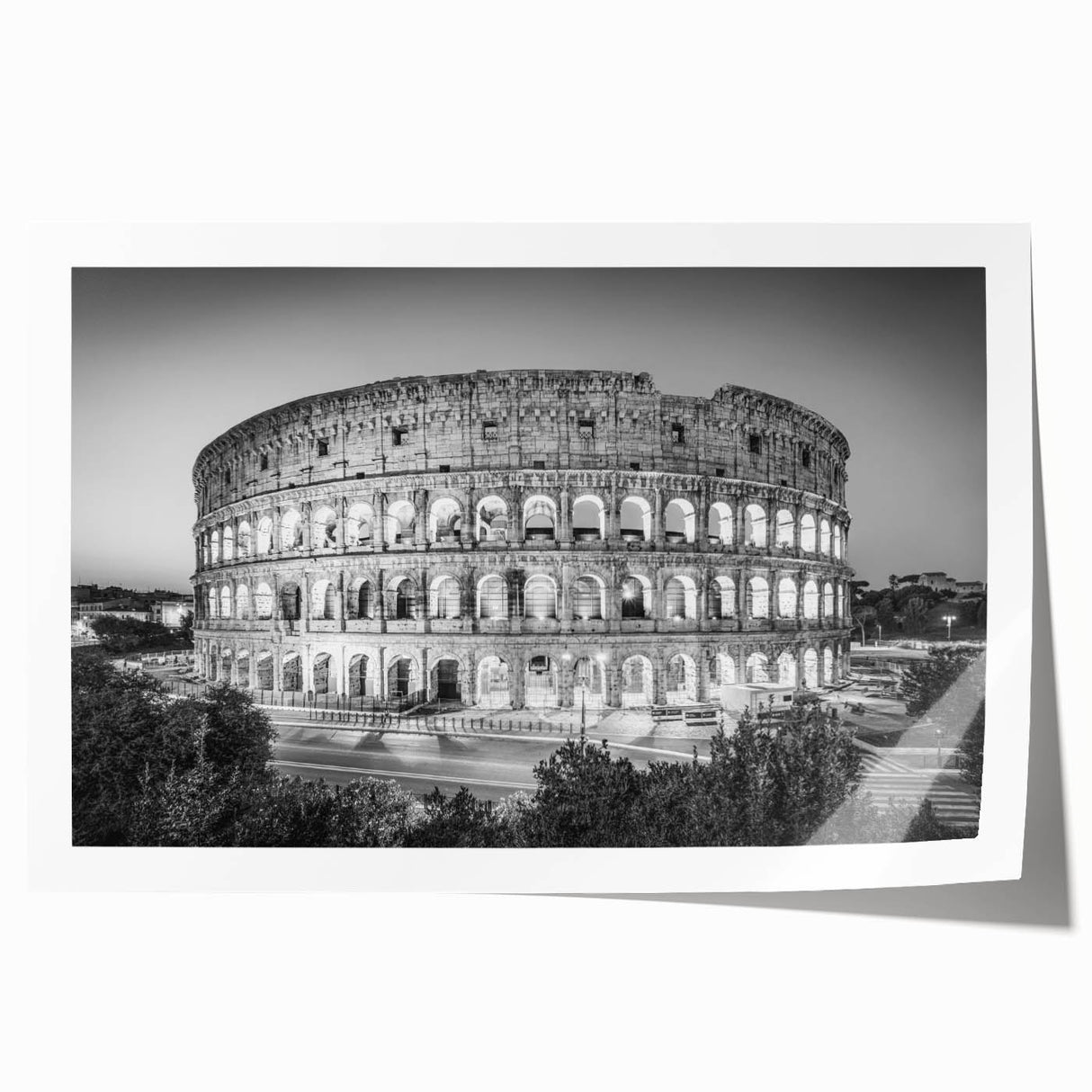 Colosseum in Rome image on rolled print, featuring neutral earth tones, ideal for art wall dining room.