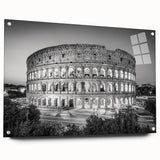 Side view of a large acrylic glass print depicting the Colosseum in Italy, ideal for dining room art.