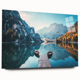 Large abstract wall art of the Dolomites in Italy, depicted in muted earth tones on acrylic glass.