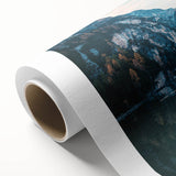 Art Deco poster of Dolomite mountains in muted green and blue, rolled canvas, ideal for nursery wall art.