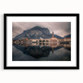 Extra large abstract art print of Lake Como with vibrant colors on textured canvas, framed in black.
