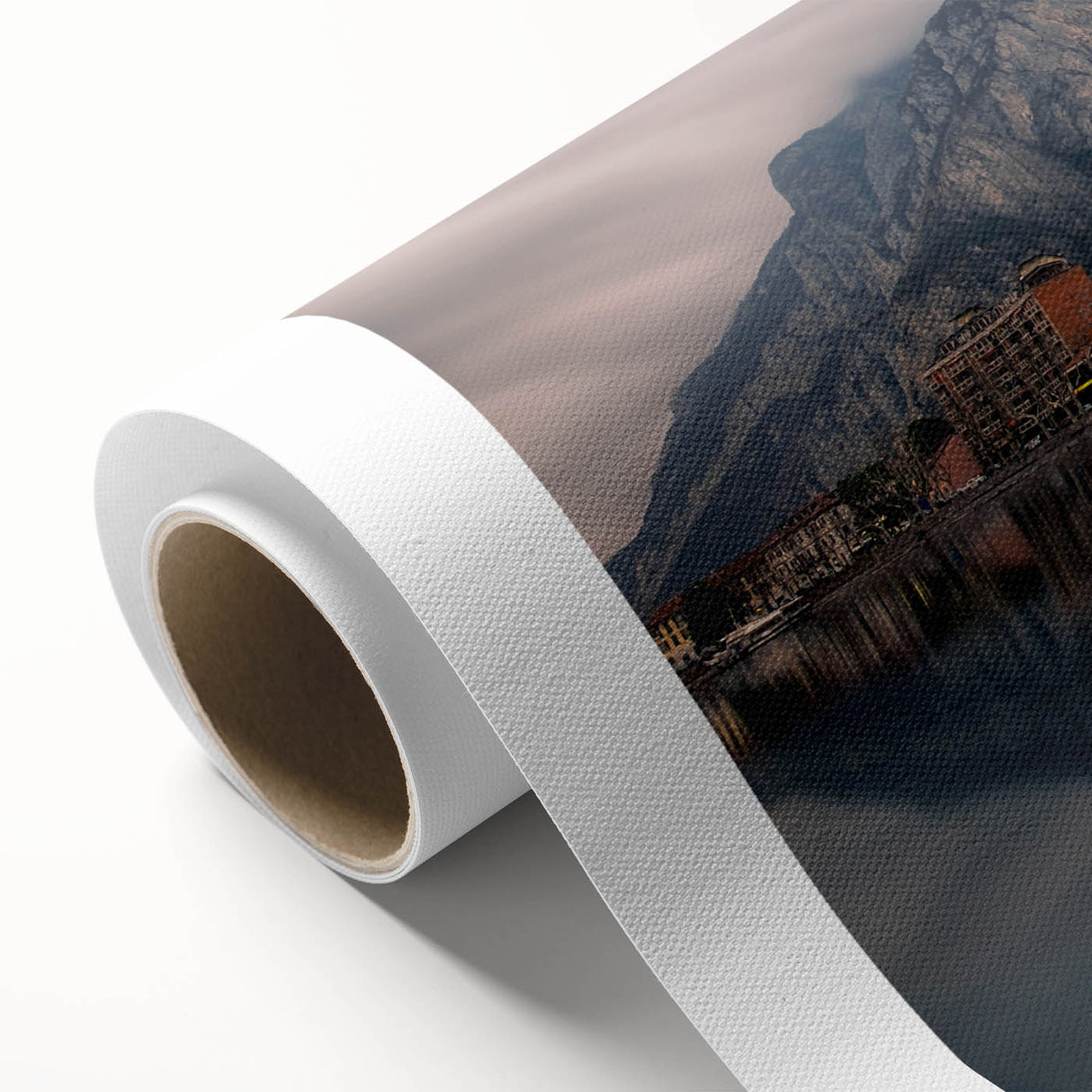 Art Deco poster of Lake Como with muted blue and green hues on rolled canvas, ideal for nursery wall art.
