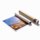 Extra large rolled print of a Milan scenery with floral accents in pastel shades, ideal for classy bathroom wall art.