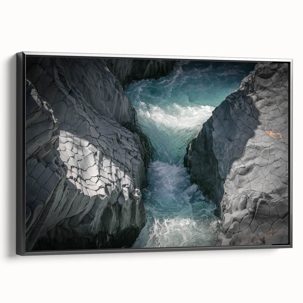 Black and white framed canvas of Mount Etna in a vintage poster style, ideal for bedroom wall decor.