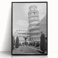 Large abstract wall art of the Pisa scenery in muted earth tones, framed in black acrylic.