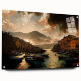 Acrylic print of Portofino, Italy, featuring vibrant coastal colors, ideal for dining room decor.