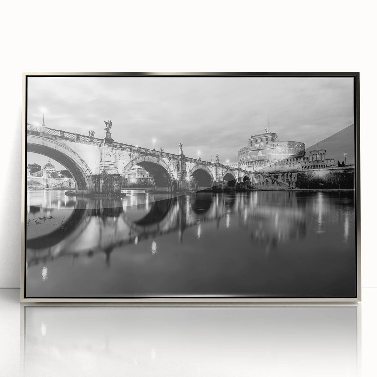 Large art print of Rome scenery in muted earth tones on a silver-framed acrylic, suitable for modern art wall decor.