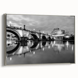 Framed canvas landscape art painting of Rome with colorful and vintage poster art elements.