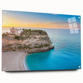 Acrylic print of a Sicilian landscape in muted earth tones, ideal for dining room decor.