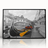Large abstract wall art of Venice scenery in muted blue and gray tones on framed acrylic.