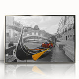 Acrylic print of Venice scenery in muted earth tones, framed in silver, fitting for modern art wall decor.