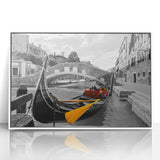 Mid-century modernist art of Venice scenery in muted pastel shades on framed acrylic, ideal for nursery wall art.
