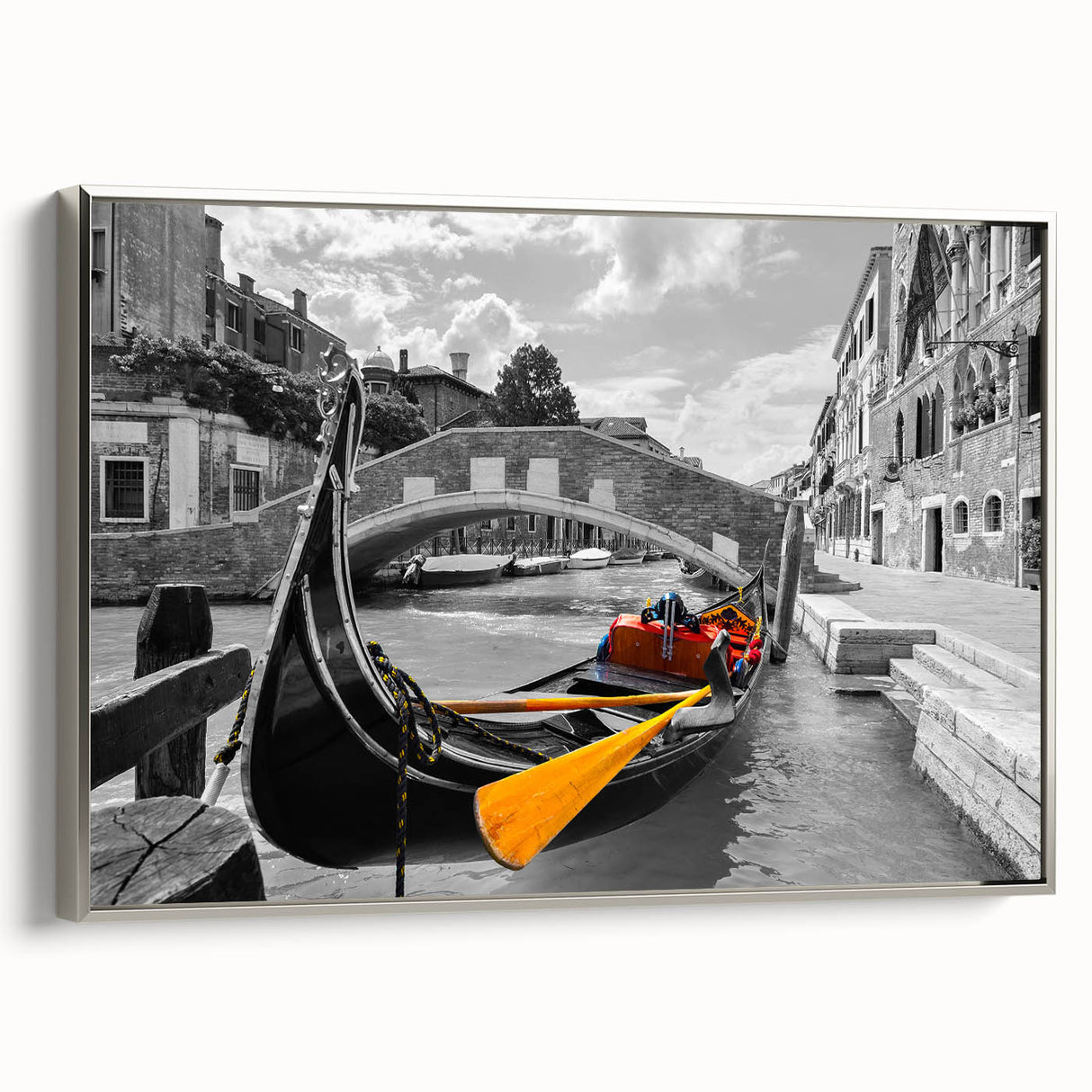 Framed canvas depicting a vintage-style Venice landscape in colorful art tones, ideal for living room decor.
