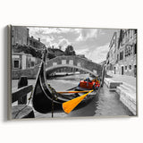 Framed canvas depicting a vintage-style Venice landscape in colorful art tones, ideal for living room decor.