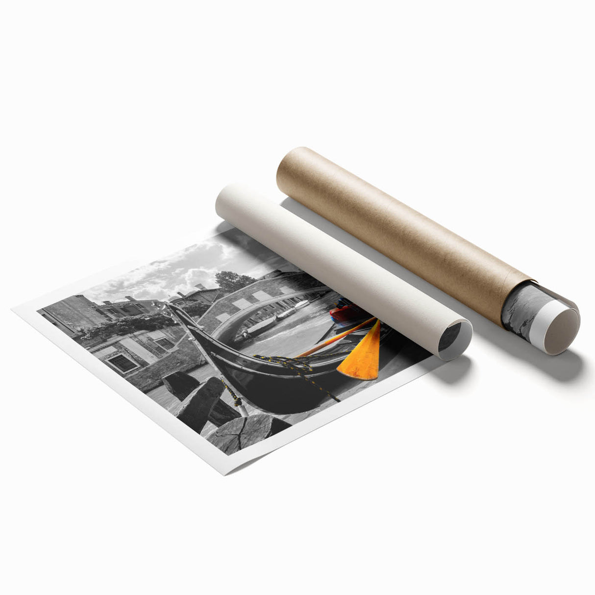Extra large rolled print of Venice scenery with muted earth tones, ideal for classy bathroom wall art.