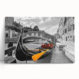 Black and white large art print of Venice scenery on stretched canvas, suitable for kitchen wall art.