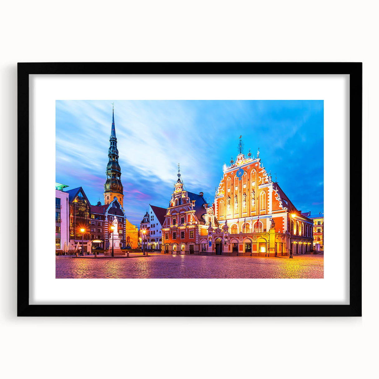Extra large abstract art print featuring vibrant, colorful textures of a Latvia scenery on a framed black mat.