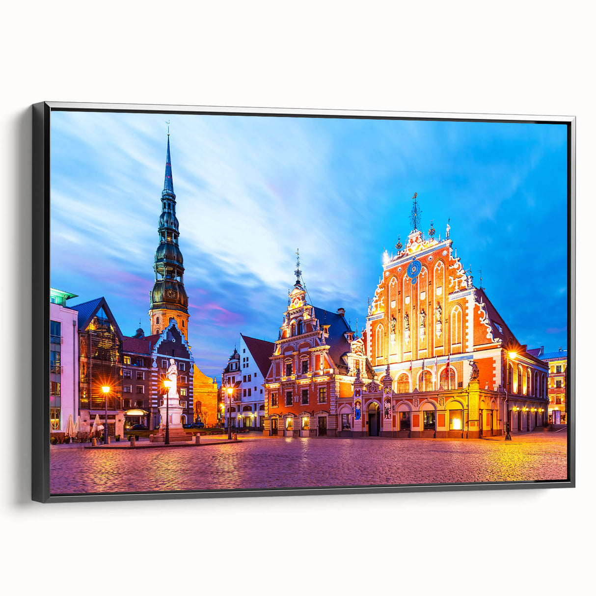Black and white vintage poster art of a Latvian landscape on framed canvas, ideal for bedroom decor.