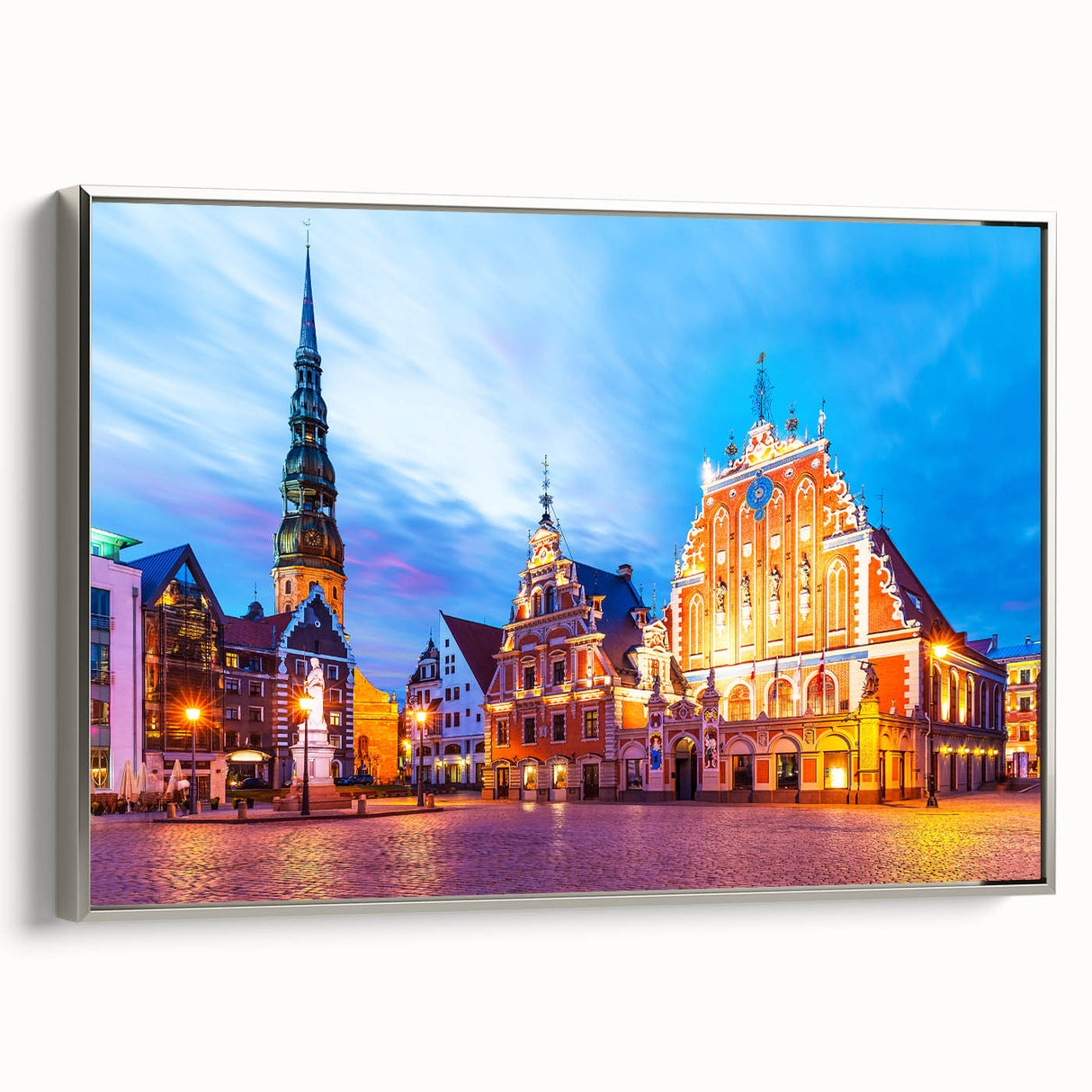 Framed canvas depicting colorful Latvian landscape, ideal for living room decor.